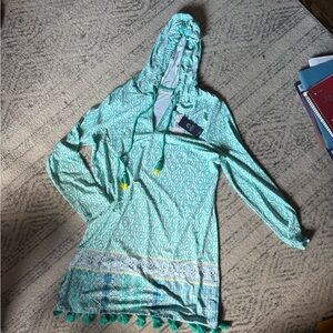 Cabana Life Green Patterned Hooded Sun SPF 50 Dress (Brand New)
